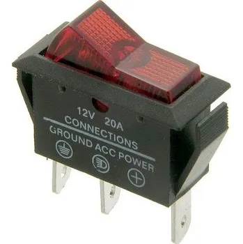Vypínač kolébkový ASW-09D, OFF-ON 1pol.12V/20A červený, prosvětlený
