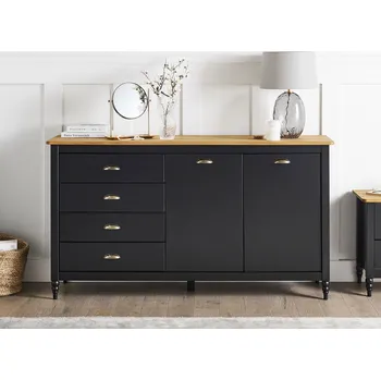 Komoda 2dveřová komoda černá borovicové dřevo se zásuvkami skandinávský styl Beliani