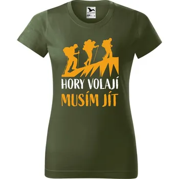 Dámské tričko s potiskem Hory volají Barva trička: Khaki - 09, Velikost: XL