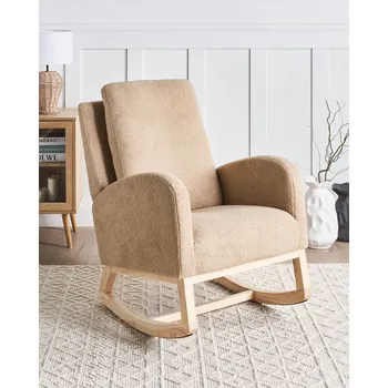 Křeslo Houpací křeslo béžové buklé čalounění nohy z kaučukového dřeva s područkami obývací pokoj dětský pokoj Beliani