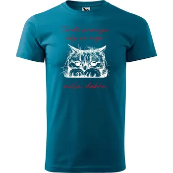 Pánské tričko Pánské tričko s potiskem Tvrdě pracuju kočka Velikost: 2XL, Barva trička: Petrolejová