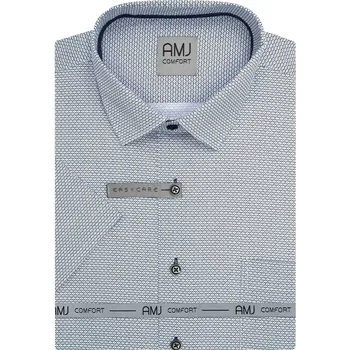 Pánská košile AMJ bavlněná, bílá, tmavě modře síťovaná, VKSBR1431, krátký rukáv, slim fit, vel. 40
