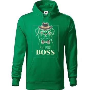 Pánská mikina Pánská mikina s potiskem Big pug boss Velikost (muž): 3XL, Vyberte barvu: Středně zelená