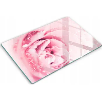 Obraz Skleněná tvrzená deska na indukci XXL 80x52 cm Kapky rosy a květ růže