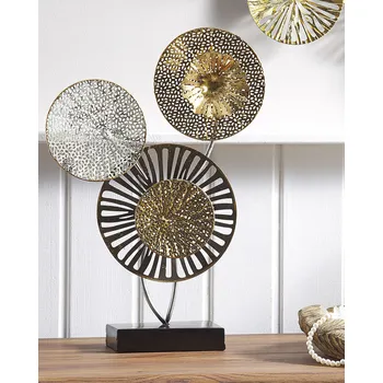 Dekorace stříbrná zlatá kov 44 cm kruhy geometrický tvar malovaný povrch figurka moderní styl obývací pokoj Beliani