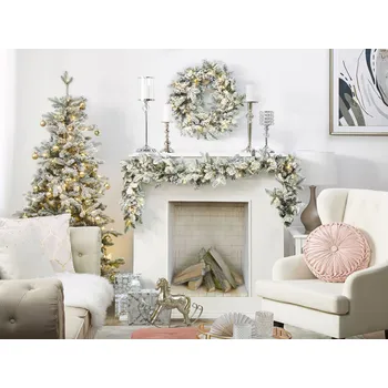 Vánoční dekorace Vánoční girlanda Bílý syntetický materiál 180 cm LED světla Plastová umělá dekorace Beliani