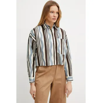 Pánská košile Bavlněná košile Weekend Max Mara hnědá barva, relaxed, s klasickým límcem, 2515111112600 89X, vel. 36