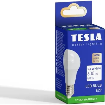 Žárovka TESLA lighting Tesla - LED žárovka BULB, E27, 5,4W, 230V, 600lm, 25 000h, 3000K teplá bílá, 220st