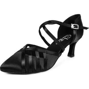 Dámské lodičky Dámské taneční boty Elza - 124 černý satén 6,5 cm Flare Velikost: 39