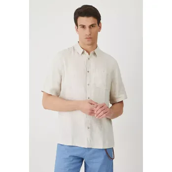 Pánská košile Lněná košile Medicine béžová barva, regular, s klasickým límcem RS25.KKM071 08M, vel. M