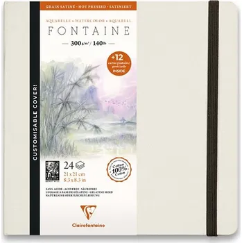 Akvarelové album Clairefontaine Fontaine Hot Pressed - s pohledy, 21 x 21 cm, 24 listů, 300 g