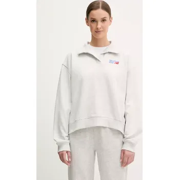 Dámská mikina Bavlněná mikina New Balance dámská, šedá barva, melanžová, WT51513AHH 09X, vel. XS