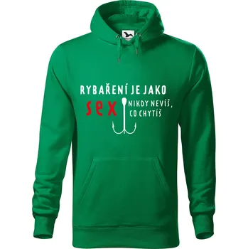 Pánská mikina Pánská mikina s potiskem Rybaření Velikost (muž): L, Vyberte barvu: Středně zelená