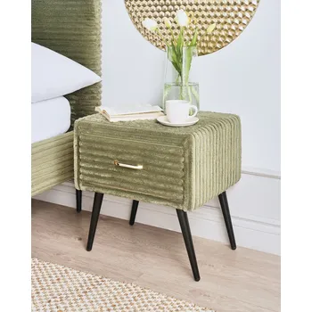 Noční stolek Noční stolek zelený manšestr čalouněný 1 zásuvka minimalistický design nábytek do ložnice Beliani