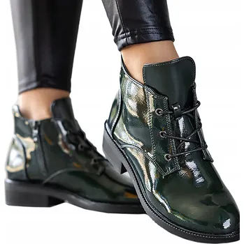 Dámská zimní obuv DÁMSKÉ KOTNÍKOVÉ BOTY ZELENÉ LAKOVANÉ NA NÍZKÉM KOTNÍKU CASU vel. 39