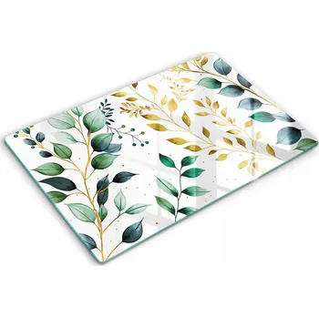 Obraz Skleněná kuchyňská deska na krájení s grafikou, velká 80x52 cm - Zelené listy