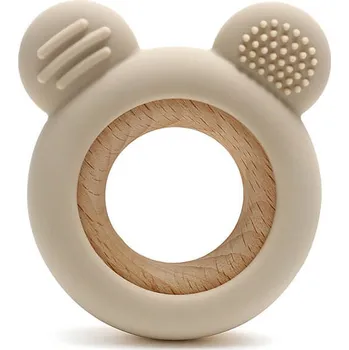 Kousátko na prořezávání zoubků Bosso Baby dřevěné, silikonové béžové