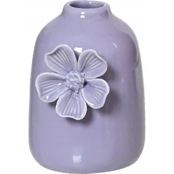 Váza Keramická váza s květinou, pastelově fialová, 12 cm