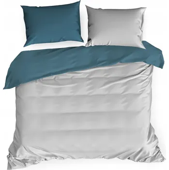 Povlečení Eurofirany Povlečení 140x200 Bavlna Saténové Oboustranné NOVA stříbrná+tyrkysová
