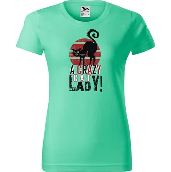 Dámské tričko Dámské tričko s potiskem Crazy cat lady Barva trička: Mátová - 95, Velikost: XL