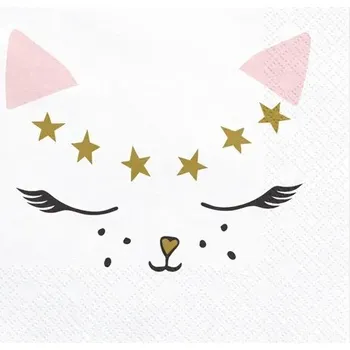 PartyDeco Ubrousky - Kočička 33 x 33 cm