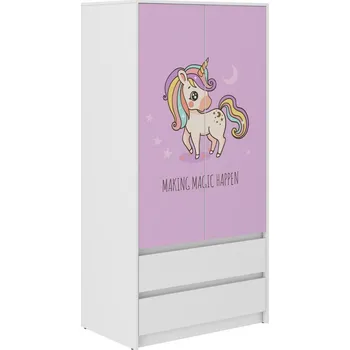 Dětská skříň Dětská šatní skříň s motivem růžového jednorožce 180x55x90 cm