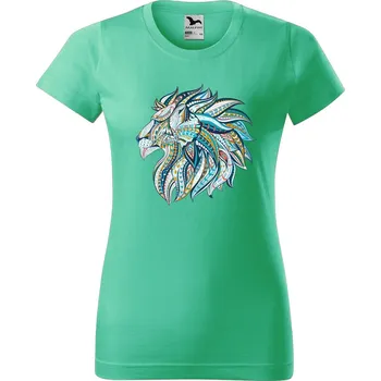 Dámské tričko Dámské tričko s potiskem Hlava lva Barva trička: Mátová - 95, Velikost: XL