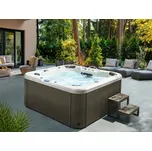 Zahradní vířivá vana bílá akrylátová 225 x 225 cm 55 trysek hnědé vnější panely s LED a vyhříváním Beliani