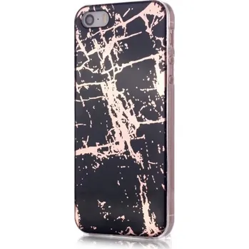 Kryt z měkkého plastu mramor pro iPhone 5 / 5s / SE (2016) - černo zlatý