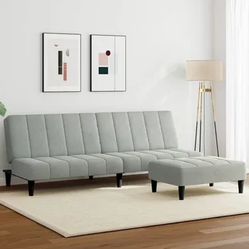 Pohovka vidaXL 2místná rozkládací pohovka s podnožkou samet [3258096] Barva: světle šedá