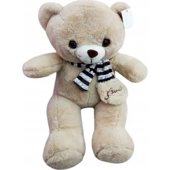 plyšák Plyšový Medvídek v Pruhované Šále s Nápisem Love 47 CM
