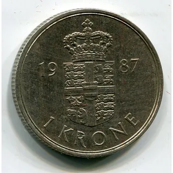 Sběratelství DÁNSKO. 1 krone 1987. KM-862.3