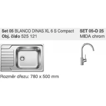 Vodovodní baterie SET 05-D 25 Dinas XL 6 S Compact kartáčovaný + Mida chrom