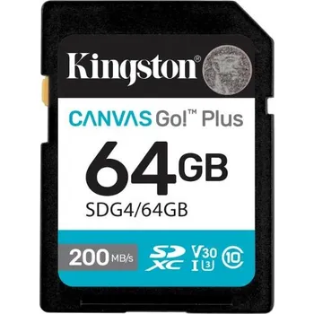 Paměťová karta Kingston SDXC karta 64GB Canvas Go! Plus, R:200/W:160MB/s, Class 10, UHS-I, U3, V30