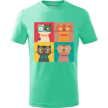 Dětské tričko s potiskem Čtyři kočky Velikost: 110 /4 roky, Barva trička: Mátová