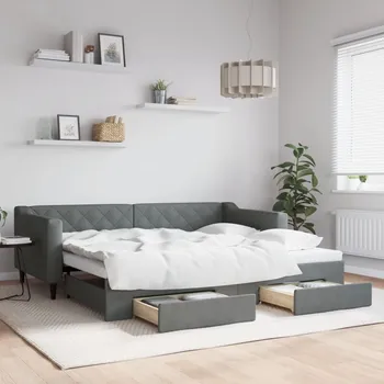 Postel zahrada-XL Válenda s přistýlkou a zásuvkami tmavě šedá 90 x 200 cm textil 3197463