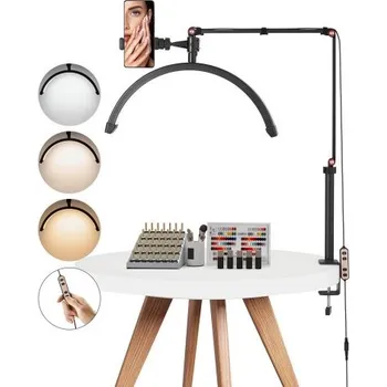 Lampička VEVOR stolní lampa na nehty, 20W spona na řasy ve tvaru půlměsíce s držákem na telefon, nastavitelný jas a teplota barvy, klenutá LED stolní lampa pro nehtové techniky, tetovací umělce, krásu, prodlužování řas