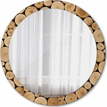 Zrcadlo Moderní Kulaté Zrcadlo s Rámem z Dřevěných Klád 90 cm