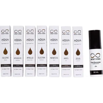 Barva na řasy a obočí Infinity Aqua Drops – Bronze Kit – sada 7 hybridních tekutých barev na obočí (7×15 ml)+ oxidant 30 ml