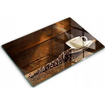 Obraz Dekorativní Skleněná Deska na Krájení Velká 80x52 cm Šálek kávy dřevo