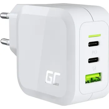 Green Cell bílá 65W GaN GC PowerGan nabíječka do zdi pro notebook, MacBook, telefon, tablet, Nintendo Switch - 2x USB-C, 1x