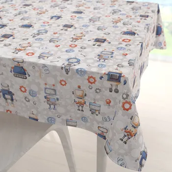 ubrus Dětský bavlněný čtvercový ubrus Sandra SA-584 Svět robotů na šedo-bílém 40x40 cm