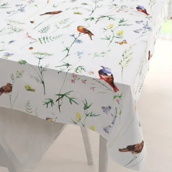 ubrus Bavlněný obdélníkový ubrus Sandra SA-392 Luční kvítí s ptáčky 50x100 cm