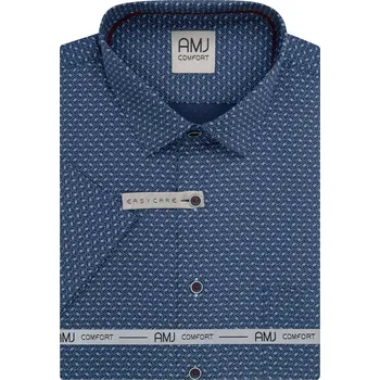 Pánská košile Pánská košile AMJ bavlněná, tmavě modrá s modrými cik cak čárkami, VKBR1438, krátký rukáv, regular fit, vel. 44