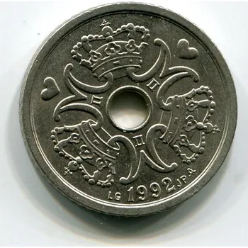 DÁNSKO. 1 krone 1992. KM-873