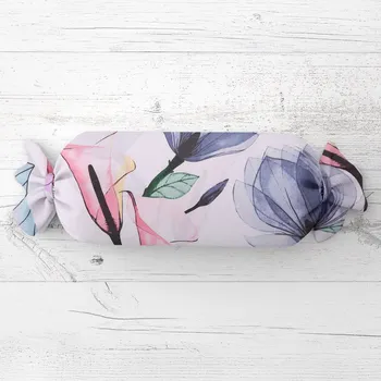 Dekorativní polštářek Polštář válec bonbon Sandra SA-333 Velké květy magnolie a kaly 15x40 cm