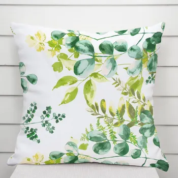 Povlak na dekorativní polštářek Bavlněný povlak na polštář Sandra SA-244 Zelený eukalyptus na bílém 30 x 50 cm