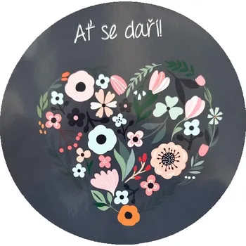 samolepka MojeParty Samolepka "Ať se daří" - květinové srdce šedá 10 cm