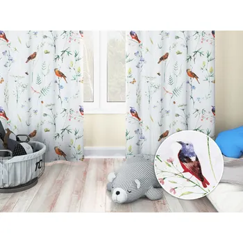 ubrus Dětský bavlněný závěs Sandra SA-392 Luční kvítí s ptáčky 150x170 cm