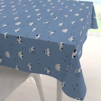 ubrus Dětský bavlněný čtvercový ubrus Sandra SA-589 Traktory a autíčka na modrém 40x40 cm